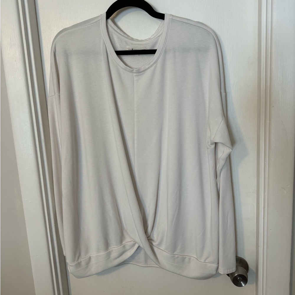 Lou & Grey for LOFT cream long sleeve top with front knot, super soft, size XXL